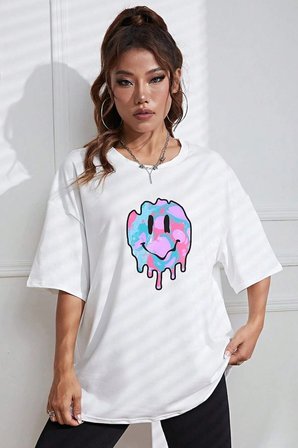 Unisex Smile Baskılı Tasarım Tshirt