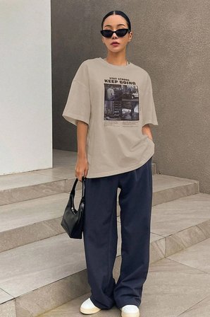 Unisex KeepGoing Baskılı Tasarım Tshirt