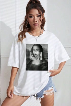 Unisex Mona Lisa Baskılı Tasarım Tshirt