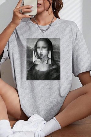 Unisex Mona Lisa Baskılı Tasarım Tshirt