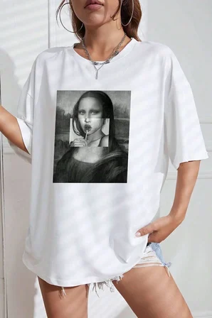 Unisex Mona Lisa Baskılı Tasarım Tshirt