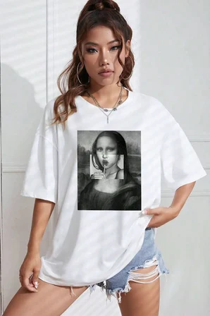 Unisex Mona Lisa Baskılı Tasarım Tshirt