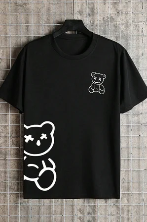 Unisex Draw Bear Baskılı Tasarım Tshirt