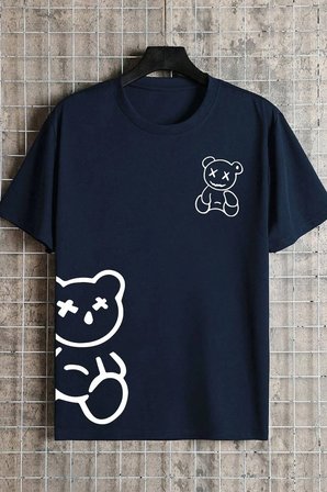 Unisex Draw Bear Baskılı Tasarım Tshirt