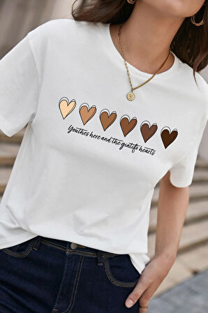 Unisex Hearts Baskılı Tasarım Tshirt