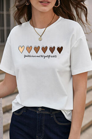 Unisex Hearts Baskılı Tasarım Tshirt