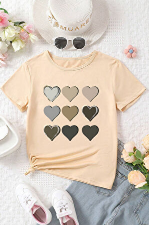 Çocuk Kalp Baskılı Pamuklu Tshirt