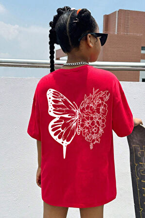 Çocuk Flower Butterfly Baskılı Pamuklu Tshirt