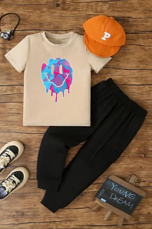 Çocuk Smile Emoji Alt - Üst Eşofman Takımı