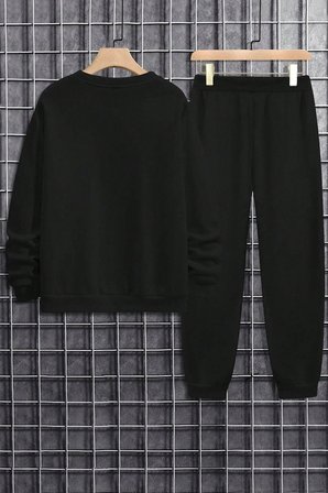 Unisex Draw Bear Baskılı Bisiklet Yaka Sweatshirt - 2'li Eşofman Takımı
