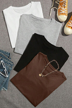 Unisex Basic Model 4'lu Tshirt