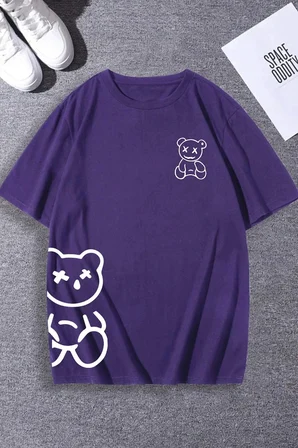 Unisex Draw Bear Baskılı Tasarım Tshirt