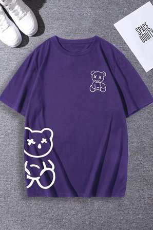 Unisex Draw Bear Baskılı Tasarım Tshirt