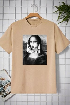 Unisex Mona Lisa Baskılı Tasarım Tshirt