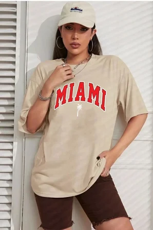 Unisex Miami Baskılı Tasarım Tshirt