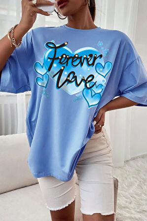 Uyguntarz Unisex Forever Love Baskılı Oversize Tshirt