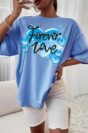 Unisex Forever Love Baskılı Oversize Tshirt