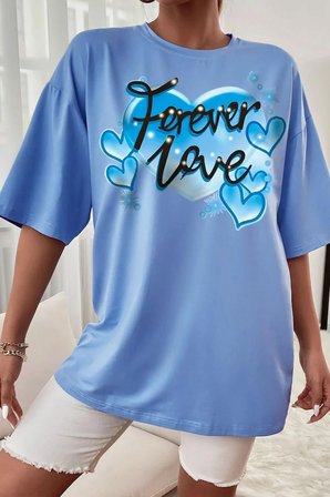 Unisex Forever Love Baskılı Oversize Tshirt