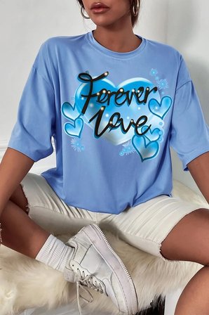 Unisex Forever Love Baskılı Oversize Tshirt