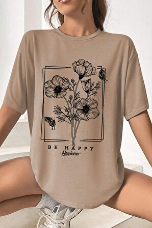 Uyguntarz Unisex Be Happy Baskılı Oversize Tshirt