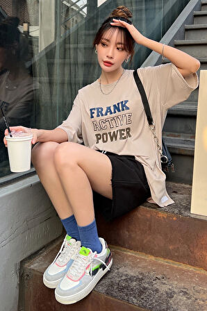 Unisex Frank Active Power Baskılı Oversize Tshirt