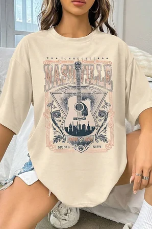 Unisex Music City Baskılı Oversize Tshirt