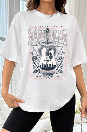 Uyguntarz Unisex Music City Baskılı Oversize Tshirt