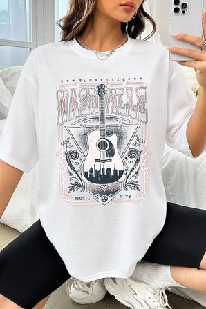 Unisex Music City Baskılı Oversize Tshirt