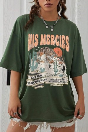 Unisex His Mercies Baskılı Oversize Tshirt