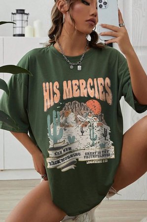 Unisex His Mercies Baskılı Oversize Tshirt