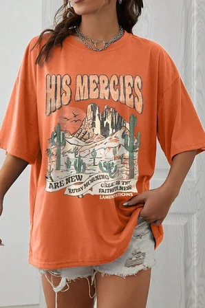 Unisex His Mercies Baskılı Oversize Tshirt