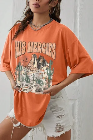 Unisex His Mercies Baskılı Oversize Tshirt