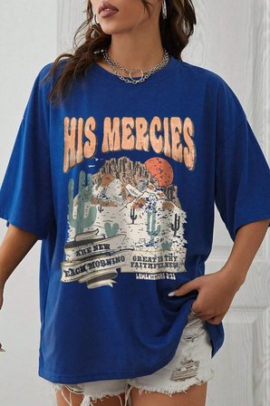 Unisex His Mercies Baskılı Oversize Tshirt