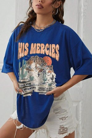 Unisex His Mercies Baskılı Oversize Tshirt