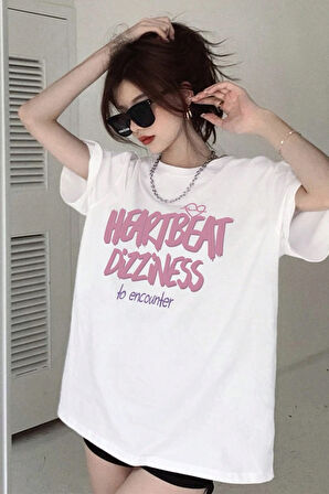 Unisex Heart Beat Baskılı Oversize Tshirt