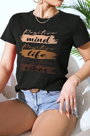 Unisex Mind Life Vibes Baskılı Oversize Tshirt