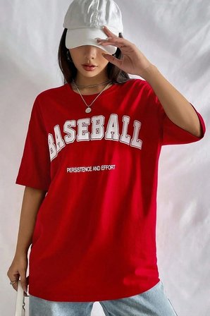 Unisex Baseball Baskılı Oversize Tshirt