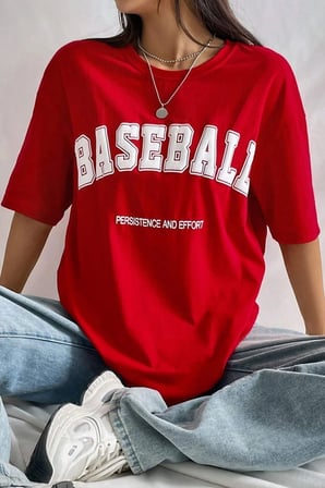 Unisex Baseball Baskılı Oversize Tshirt