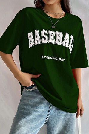 Unisex Baseball Baskılı Oversize Tshirt