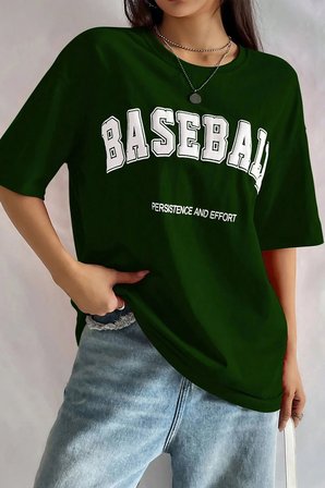 Unisex Baseball Baskılı Oversize Tshirt