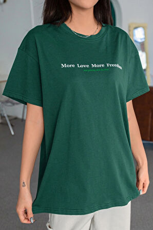 Unisex More Love Baskılı Oversize Tshirt