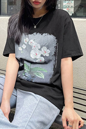 Uyguntarz Unisex Orchid Baskılı Oversize Tshirt