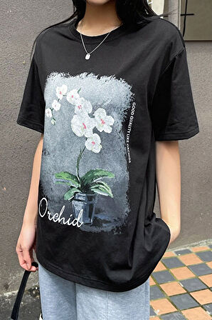 Uyguntarz Unisex Orchid Baskılı Oversize Tshirt