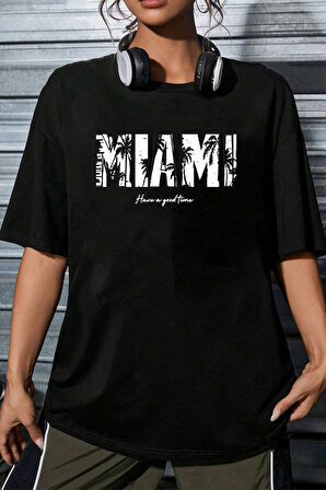 Unisex Miami Baskılı Oversize Tshirt