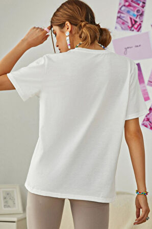 Uyguntarz Unisex Be Happy Baskılı Oversize Tshirt