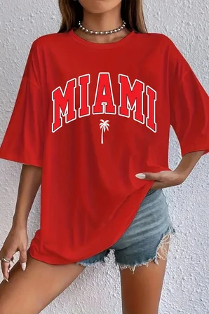 Unisex Miami Baskılı Tasarım Tshirt