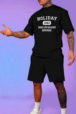 Unisex Holiday Baskılı Şort Takım