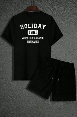 Unisex Holiday Baskılı Şort Takım