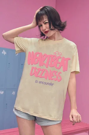 Unisex Heart Beat Baskılı Oversize Tshirt