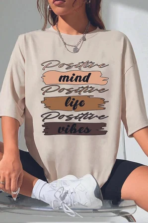 Unisex Mind Life Vibes Baskılı Oversize Tshirt